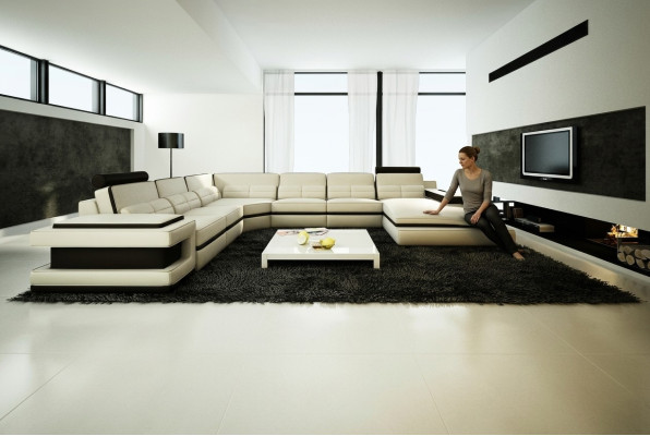 Woonlandschap bank stoffen hoekbank ontwerper leren bank + USB bank WetzlarD