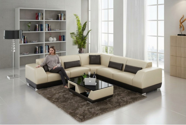 Leren bankstel met USB woonlandschap hoekbank hoekstel modern design bankstel G8024B