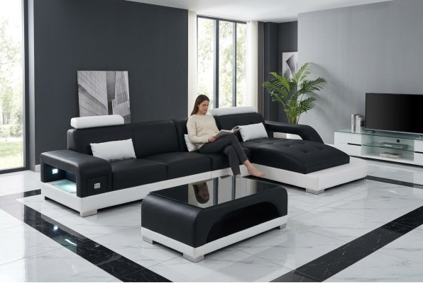 Leder hoekbank met USB woonkamer luxe set hoekbank bankstellen bekleding