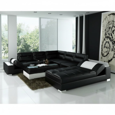 Leren hoekbank + USB-set gestoffeerde U-vorm bank sofa ontwerp woonlandschap