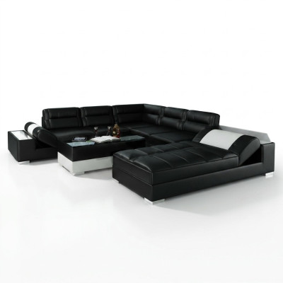 Leren hoekbank + USB-set gestoffeerde U-vorm bank sofa ontwerp woonlandschap