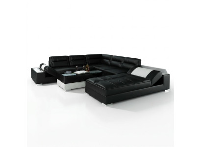 Leren hoekbank + USB-set gestoffeerde U-vorm bank sofa ontwerp woonlandschap