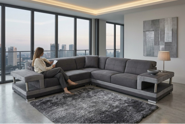 Leder hoekbank met USB-bekleding, luxueuze woonlandschap hoekbankstel bankstellen.