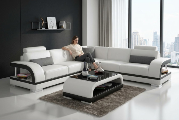 Leren bank met USB, woonlandschap hoekbank hoek bankstel design Modern bankstel G8011B
