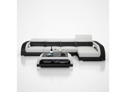 Leren bankstel met USB, woonlandschap hoekbank hoekstel modern design bank G8016C.