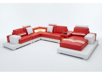 Leren bankstel Woonlandschap Set Modern ontwerp U-vormige bank met USB-licht