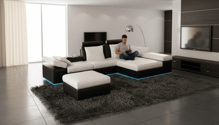 Leren bankstel bank met USB woonlandschap hoekbank set ontwerp Modern Sofa K5014C