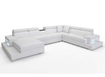 Leder Bekleding Woonkamer Hoekbank Bankstel XXL Designer Set Banken +USB
