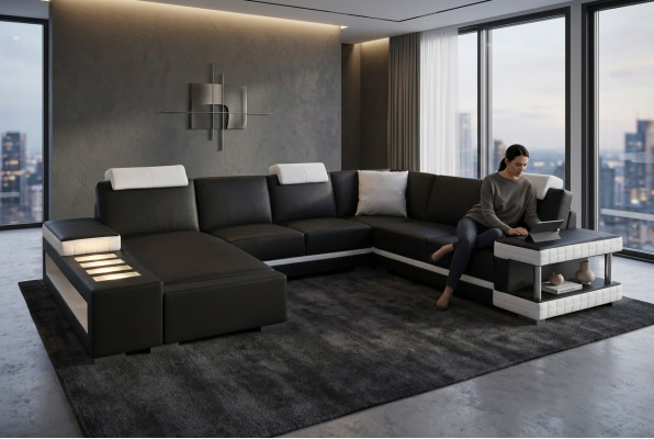 Ontwerper leren bekleding hoekbank met USB-bekleding hoeklandschap kamer Big Leather