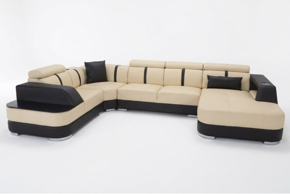 Woonlandschap designer bankstel met USB big cushion leren banken hoekstoel zwart