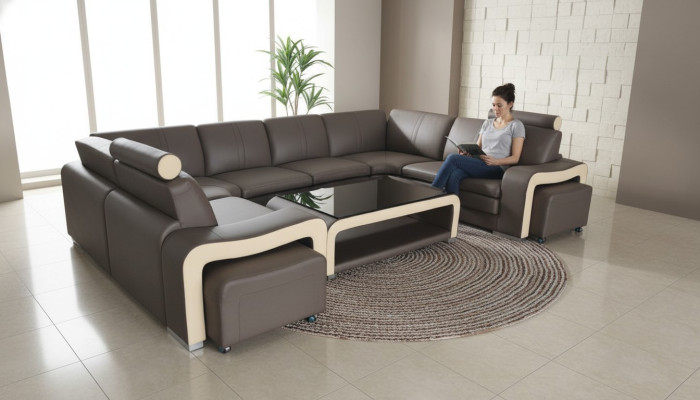 Leren bankstel met USB-woonlandschap hoekbank hoekbank afwerking modern design bankstel.