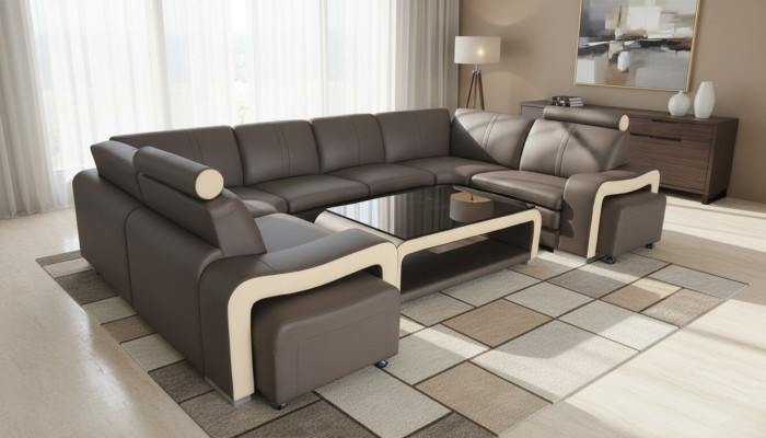 Leren bankstel met USB-woonlandschap hoekbank hoekbank afwerking modern design bankstel.