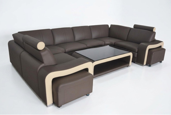 Leren bankstel met USB-woonlandschap hoekbank hoekbank afwerking modern design bankstel.