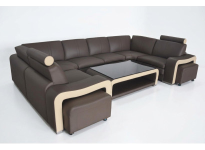 Leren bankstel met USB-woonlandschap hoekbank hoekbank afwerking modern design bankstel.