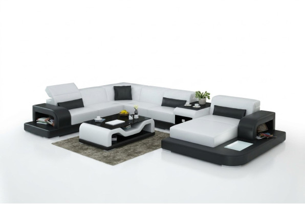 Hoekbank Sofa + USB bekleding woonlandschap gestoffeerde hoekbank designbank leren bank nieuw