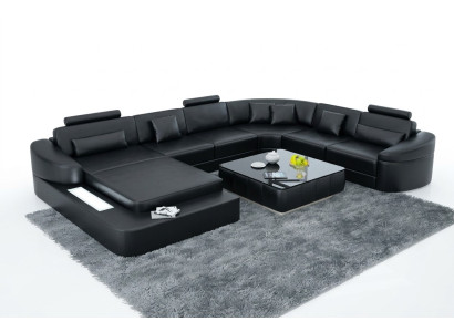 Luxe leren bank bekleding Moderne zit combi hoekbank woonlandschap LED USB