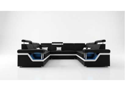 Leren bank met USB Big XXL bank hoekbank woonlandschap bank bekleding zetel LED