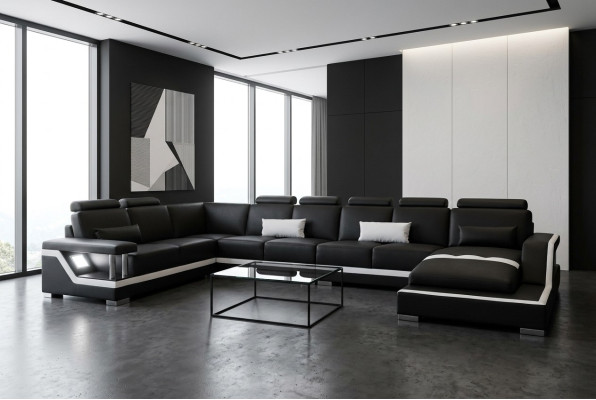 Leren bank woonlandschap hoek bankstel ontwerp bank U-vorm + chaise met USB L6002