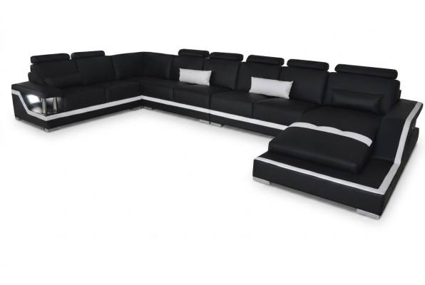 Leren bank woonlandschap hoek bankstel ontwerp bank U-vorm + chaise met USB L6002