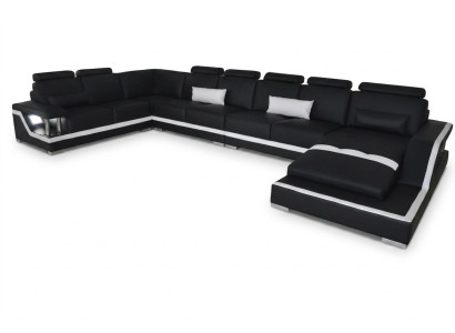 Leren bank woonlandschap hoek bankstel ontwerp bank U-vorm + chaise met USB L6002