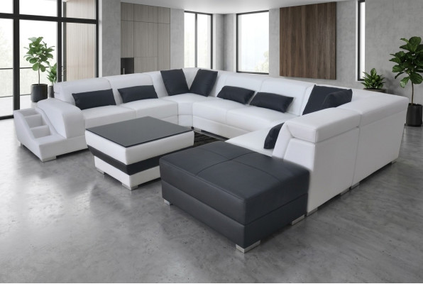 Leder hoekbank woonlandschap set design moderne banken USB LED kruk