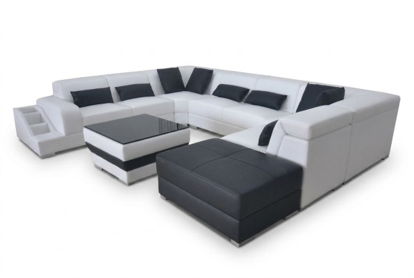 Leder hoekbank woonlandschap set design moderne banken USB LED kruk