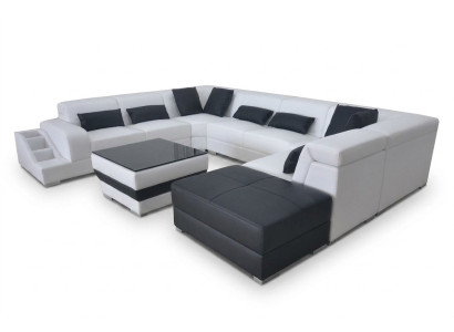 Leder hoekbank woonlandschap set design moderne banken USB LED kruk