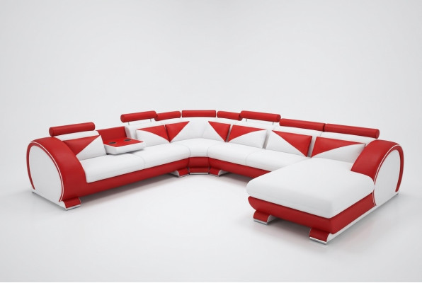 Leren bank met USB Leren bank Grote bank Hoekbank Leer XXL Woongebied U Vorm