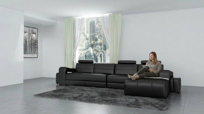 Leren hoekbank + USB Bank Ontwerp Woonlandschap Bekledingsset Bank L-vorm