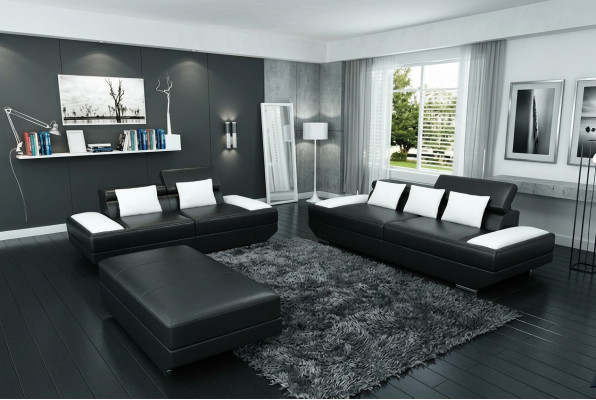 Bankstel leren bank 3+2 met USB bekledingsbankstel set voetenbank bankstellen -2719A