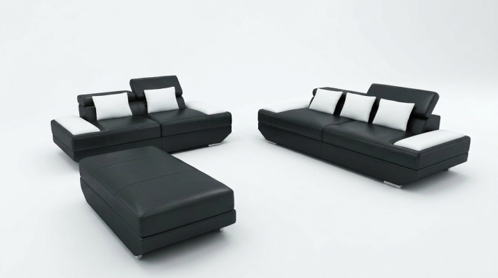 Bankstel leren bank 3+2 met USB bekledingsbankstel set voetenbank bankstellen -2719A