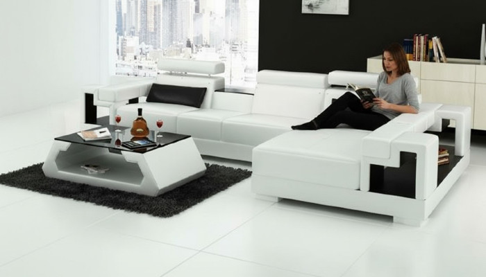 Woonlandschap hoekbank leren bank bank + USB-bekleding zitbank hoekstel nieuw 2710B