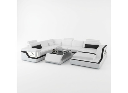 Designerbank Hoekbank Woonlandschap Groot Modern Leren Bankstel + USB, Gepatenteerd NIEUW