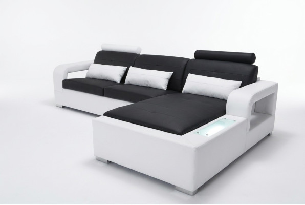 Leren bank met USB woonlandschap hoekbank design moderne bank L-vorm L6008