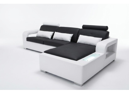Leren bank met USB woonlandschap hoekbank design moderne bank L-vorm L6008