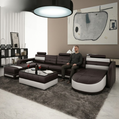 Leren bankstel met USB hoekbank Designer woonlandschap Bank Bank Zit U-vorm