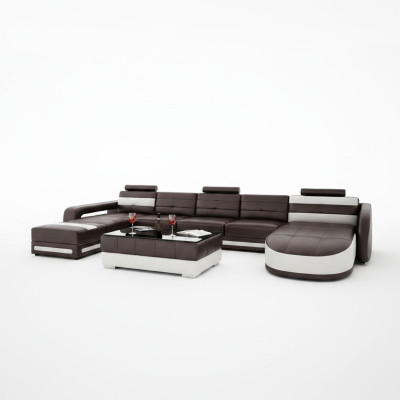 Leren bankstel met USB hoekbank Designer woonlandschap Bank Bank Zit U-vorm