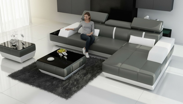 Leren bank Bank met USB, Woonlandschap hoekbank set Design Modern Bank K5015C