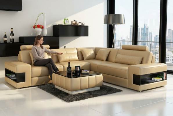 Leren bankstel met USB woonlandschap hoekbank hoek set design modern bankstel L6014B