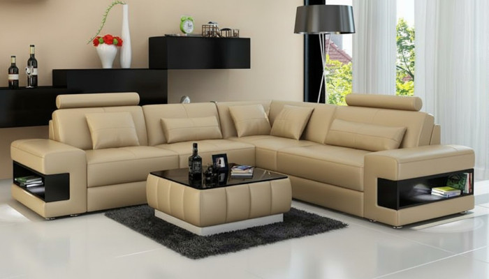 Leren bankstel met USB woonlandschap hoekbank hoek set design modern bankstel L6014B