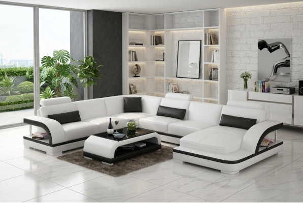 Ledersofa Bank Woonlandschap Hoekbank Hoekmeubel Design Moderne Bank met USB