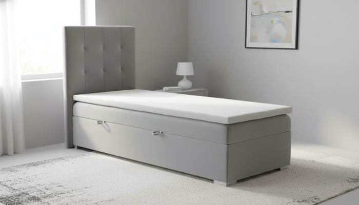Luxe boxspring bed hotelbedden gestoffeerde functie opbergbox 90x200cm grijs nieuw