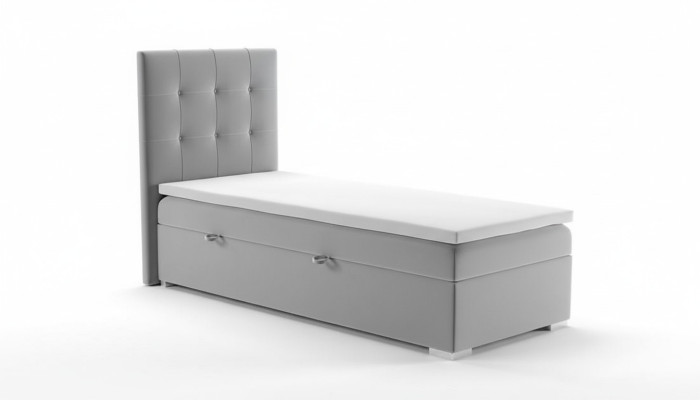 Luxe boxspring bed hotelbedden gestoffeerde functie opbergbox 90x200cm grijs nieuw
