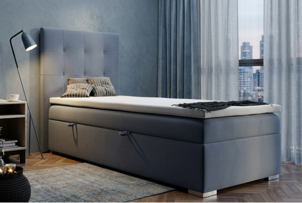 Luxe boxspring bed hotelbedden gestoffeerde functie- bedlade 90x200cm blauw nieuw
