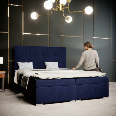 Blauw boxspringbed hotel dubbele luxe bedden gestoffeerde opbergfunctie nieuw