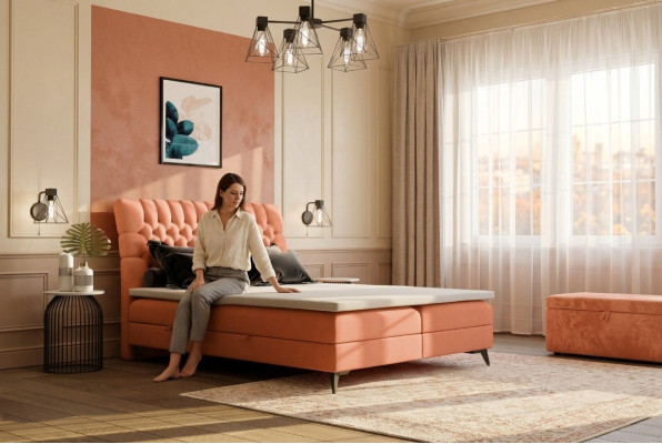Chesterfield boxspring bed dubbele designbedden beklede kast functie hotel