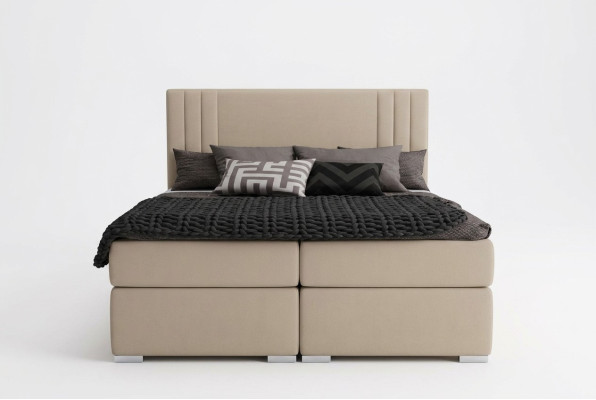 Boxspring Bed Hotel Dubbel Beige Textiel Luxe Bedden Beklede Doos Functie