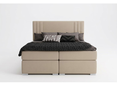 Boxspring Bed Hotel Dubbel Beige Textiel Luxe Bedden Beklede Doos Functie