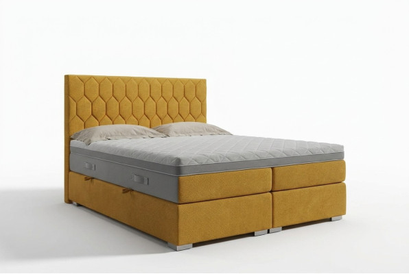 Boxspring bed hotel dubbele luxe bedden gestoffeerde functie bedlade geel fluweel