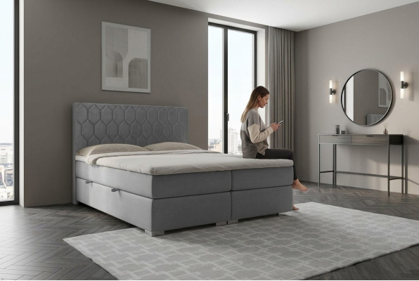 Boxspringbed Hotel Dubbel 180x200cm Luxe Bedden Gestoffeerde Functionaliteitskast Grijs